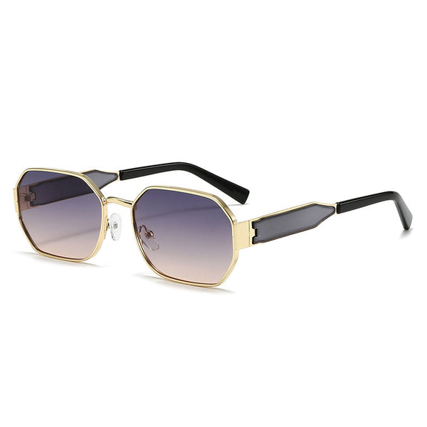 Gold Frame And Grey Lenses Modern Retro Geometric Chic Metal With Uv400 Black Pu Leather Protective Case Sunglasses