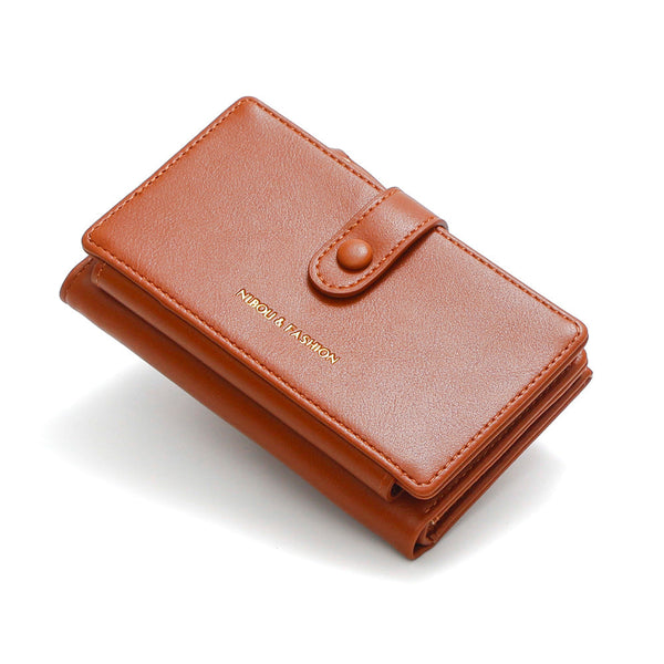Light Brown Compact Bifold Wallet For Women High Capacity Pu Leather Purse With Zipper Coin Pocket Wallets