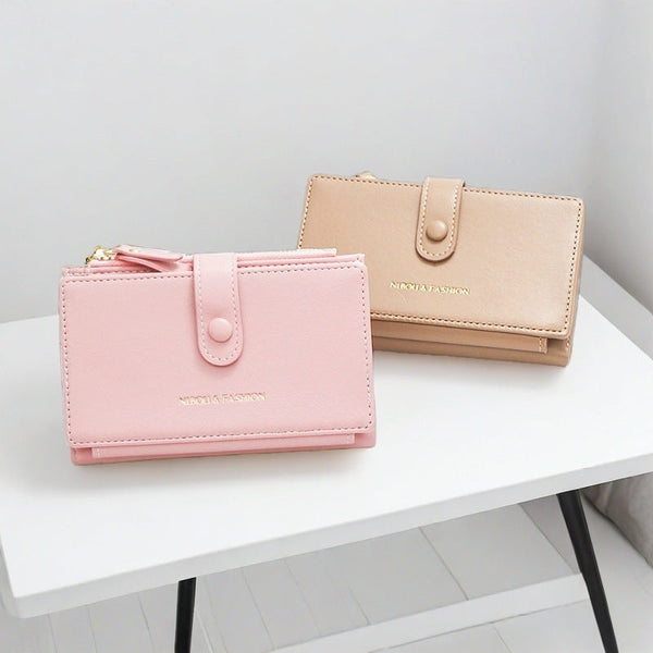 Light Brown Compact Bifold Wallet For Women High Capacity Pu Leather Purse With Zipper Coin Pocket Wallets