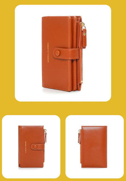 Black Compact Bifold Wallet For Women High Capacity Pu Leather Purse With Zipper Coin Pocket Wallets