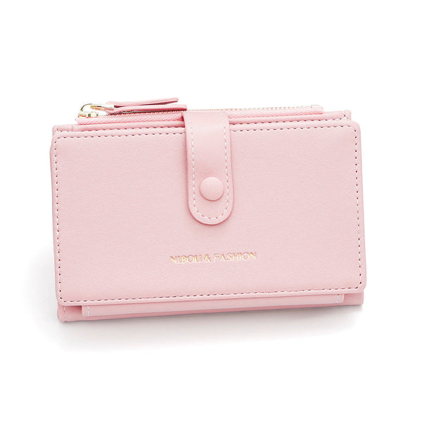 Pink Compact Bifold Wallet For Women High Capacity Pu Leather Purse With Zipper Coin Pocket Wallets
