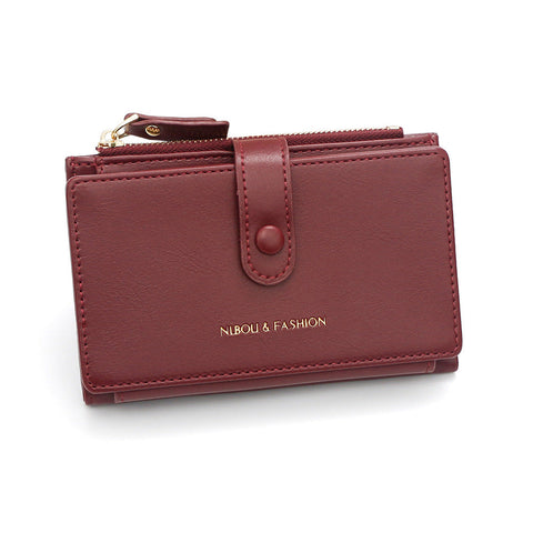 Dark Red Compact Bifold Wallet For Women High Capacity Pu Leather Purse With Zipper Coin Pocket Wallets