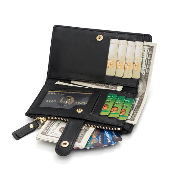 Dark Red Compact Bifold Wallet For Women High Capacity Pu Leather Purse With Zipper Coin Pocket Wallets