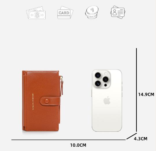 Dark Red Compact Bifold Wallet For Women High Capacity Pu Leather Purse With Zipper Coin Pocket Wallets