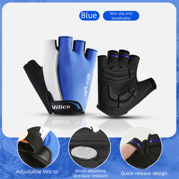 Size M Blue Padded Half Finger Cycling Breathable Shock Absorbing Workout For Gym & Fitness Gloves