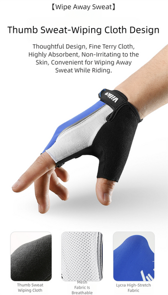 Size M Blue Padded Half Finger Cycling Breathable Shock Absorbing Workout For Gym & Fitness Gloves