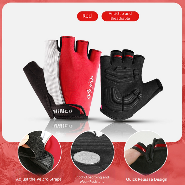 Size Xl Red Padded Half Finger Cycling Breathable Shock Absorbing Workout For Gym & Fitness Gloves