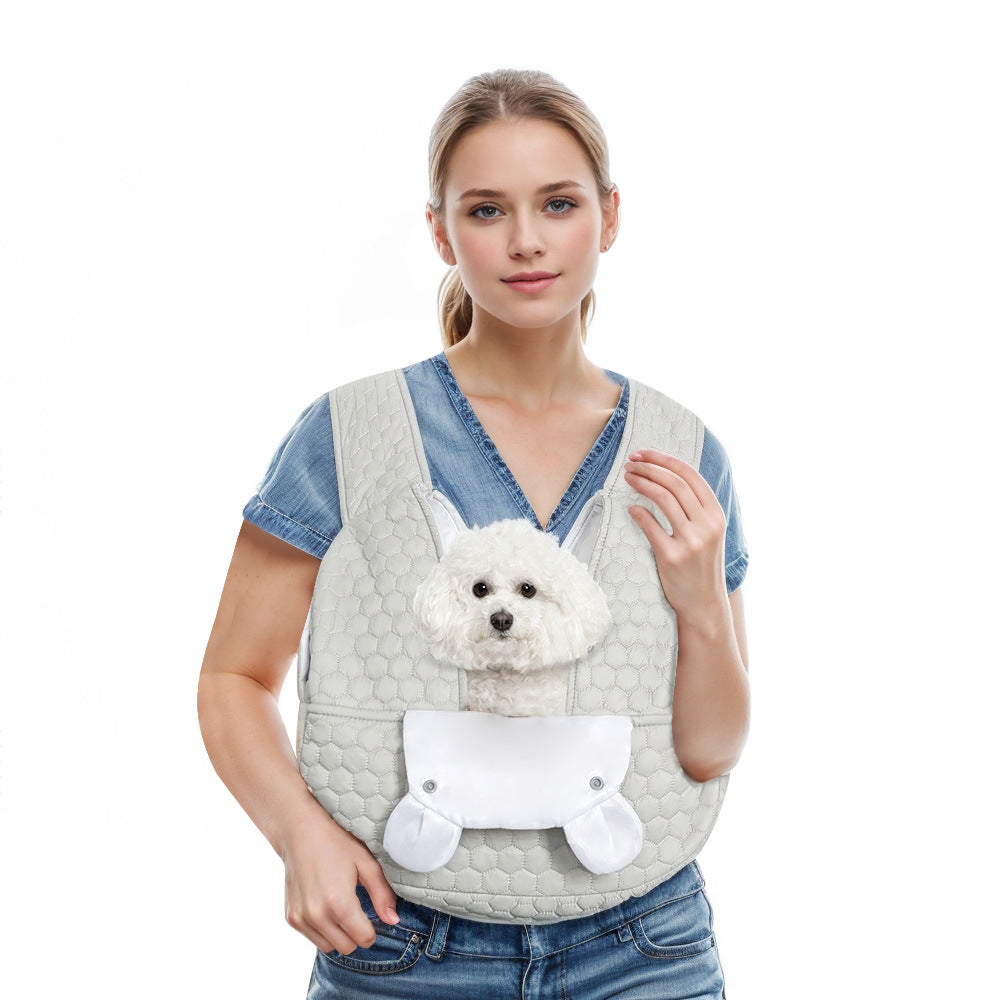 Grey Quilted Hands Free Pet Carrier Sling Comfortable Front Pack For Small Dogs & Cats Pet Transport