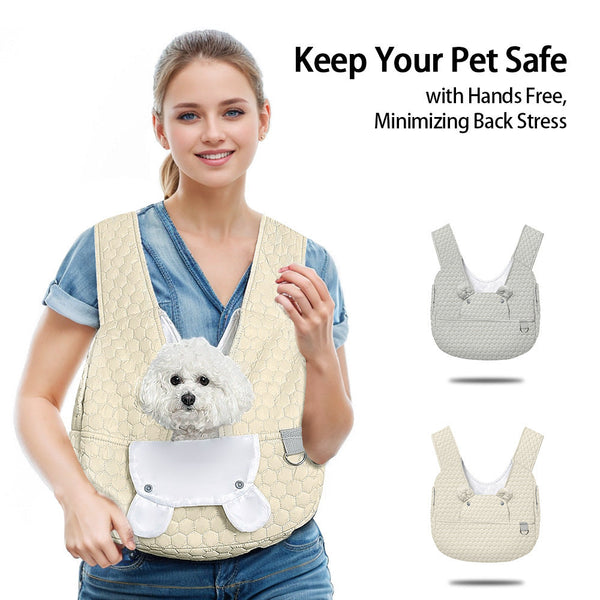 Grey Quilted Hands Free Pet Carrier Sling Comfortable Front Pack For Small Dogs & Cats Pet Transport