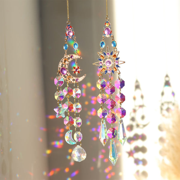 Colorful Dazzling Celestial Crystal Suncatcher Moon Shape Rainbow Maker Window Hanging Ornament Ornaments & Statues