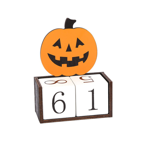 Orange Pumpkin Shape Festive Halloween Countdown Blocks Reusable Wooden Perpetual Calendar For Desk Decor Seasonal Decorations