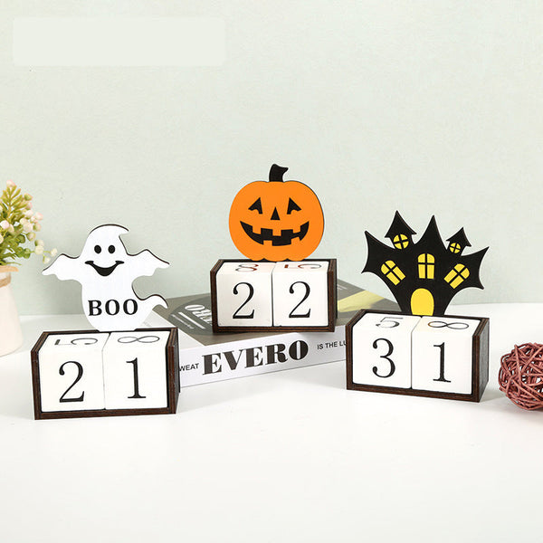 Orange Pumpkin Shape Festive Halloween Countdown Blocks Reusable Wooden Perpetual Calendar For Desk Decor Seasonal Decorations