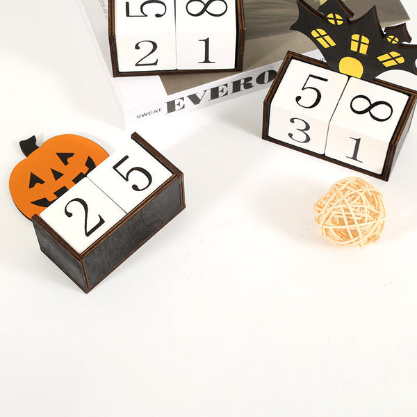 Orange Pumpkin Shape Festive Halloween Countdown Blocks Reusable Wooden Perpetual Calendar For Desk Decor Seasonal Decorations