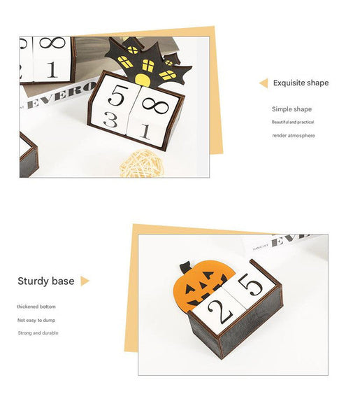 White Ghost Shape Festive Halloween Countdown Blocks Reusable Wooden Perpetual Calendar For Desk Decor Seasonal Decorations