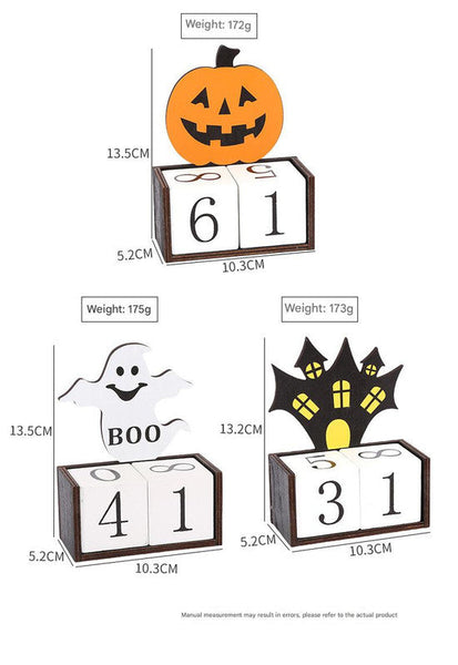 Black Castle Shape Festive Halloween Countdown Blocks Reusable Wooden Perpetual Calendar For Desk Decor Seasonal Decorations