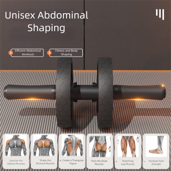 Grey Assisted Rebound Ab Roller With Foldable Knee Pad Dual Wheel Core Trainer For Home Gym Abdominal Machines