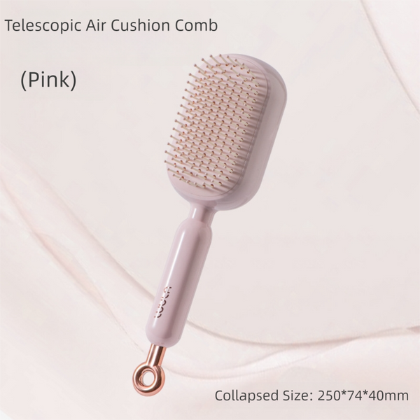 Pink Innovative Self Cleaning Cushion Hairbrush Retractable Bristle Detangling & Scalp Massager Brushes & Combs