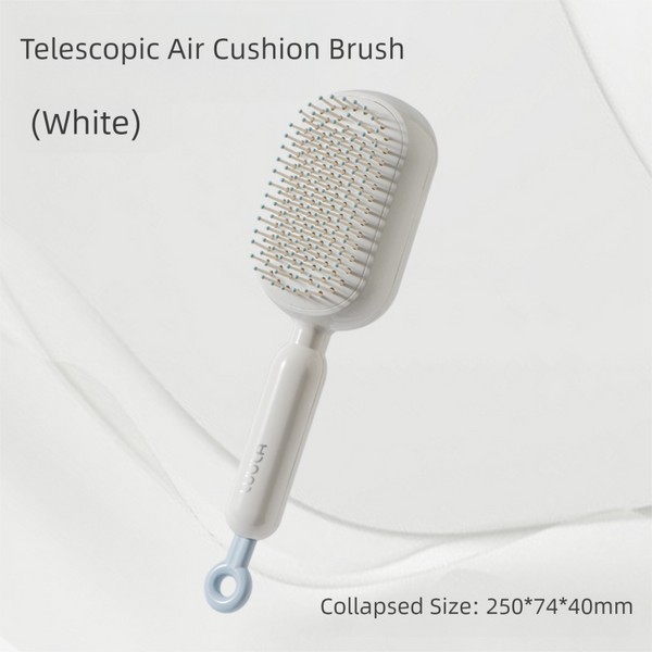 White Innovative Self Cleaning Cushion Hairbrush Retractable Bristle Detangling & Scalp Massager Brushes & Combs