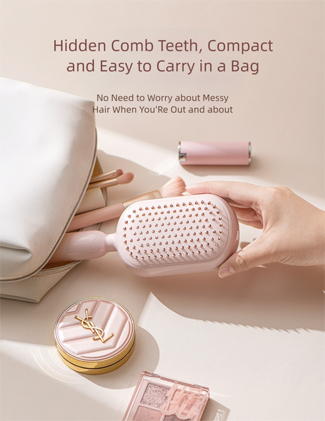 White Innovative Self Cleaning Cushion Hairbrush Retractable Bristle Detangling & Scalp Massager Brushes & Combs