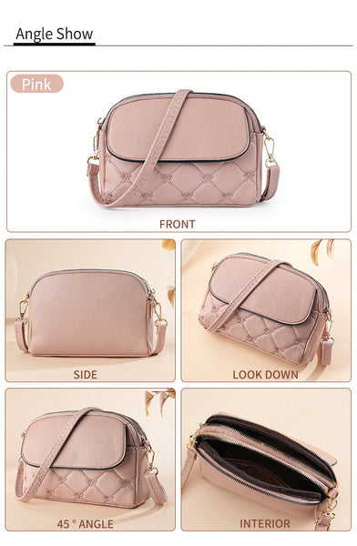 Pink Chic Quilted Crossbody Bag Multi Compartment Pu Leather Shoulder Purse Women's Bags & Handbags