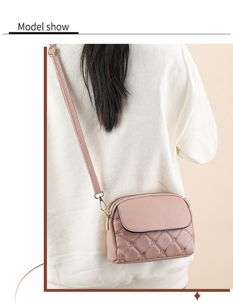 Pink Chic Quilted Crossbody Bag Multi Compartment Pu Leather Shoulder Purse Women's Bags & Handbags