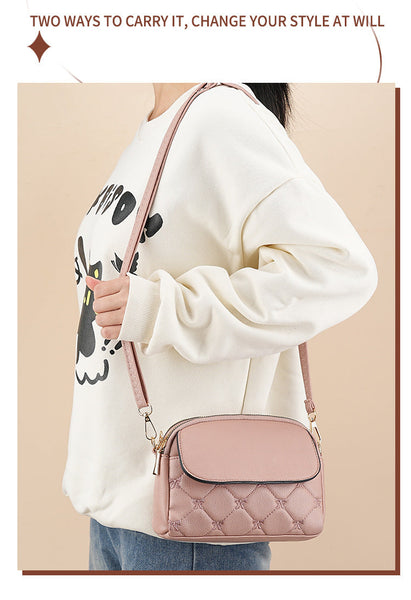 Pink Chic Quilted Crossbody Bag Multi Compartment Pu Leather Shoulder Purse Women's Bags & Handbags