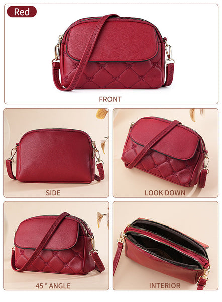Red Chic Quilted Crossbody Bag Multi Compartment Pu Leather Shoulder Purse Women's Bags & Handbags