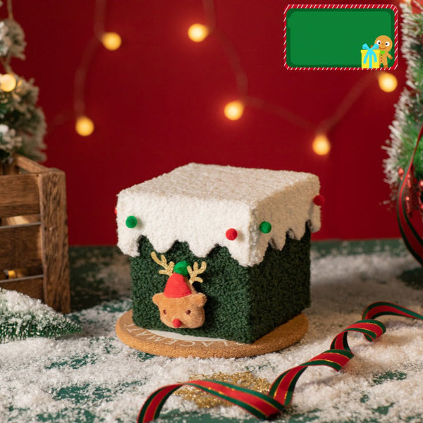 White And Green Luxe Plush Christmas Gift Box Decorative Holiday Treat With Snowy Trim Gift Boxes