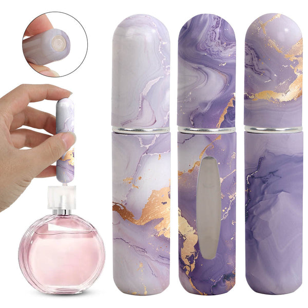 Purple Chic Marble Travel Perfume Atomizer Set (3 Pack) 5Ml Leakproof Bottom Fill Spray Bottles Travel Bottles & Containers