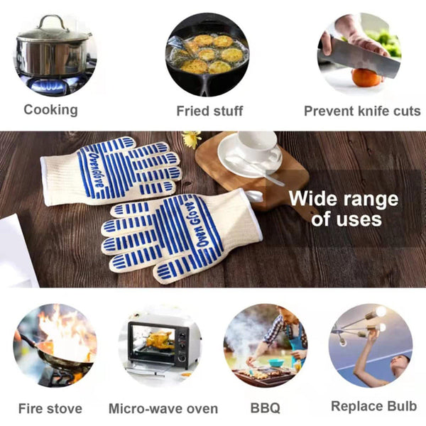 Blue And White Extreme Heat Resistant Bbq Gloves Cut Oven Mitts With Non Slip Silicone Grip Parts & Accessories
