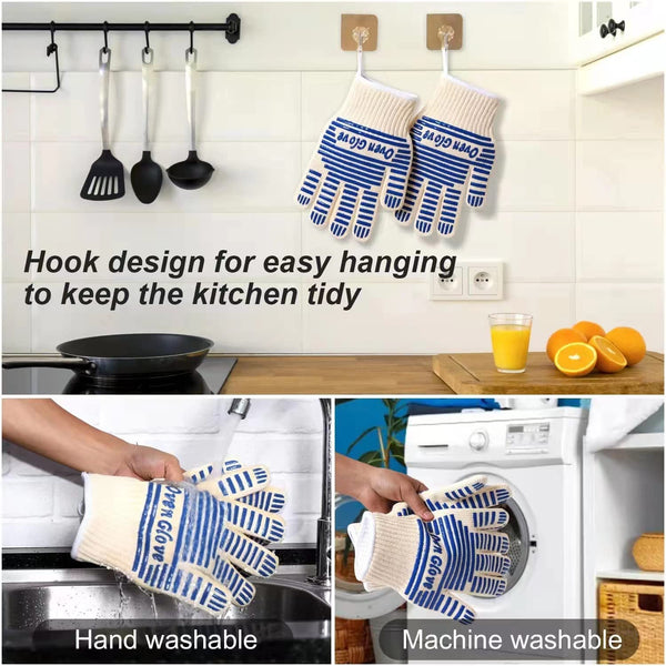 Blue And White Extreme Heat Resistant Bbq Gloves Cut Oven Mitts With Non Slip Silicone Grip Parts & Accessories