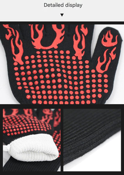 Red Flame Pattern Extreme Heat Resistant Bbq Gloves 500A°C Flame Design Oven Gloves With Non Slip Silicone Grip Parts & Accessories