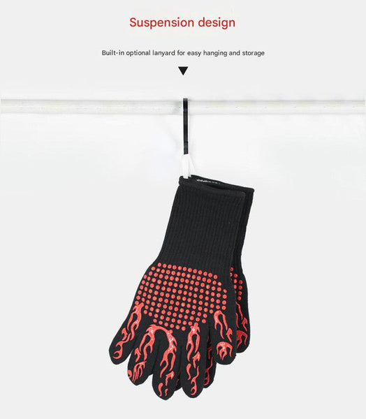 Red Flame Pattern Extreme Heat Resistant Bbq Gloves 500A°C Flame Design Oven Gloves With Non Slip Silicone Grip Parts & Accessories