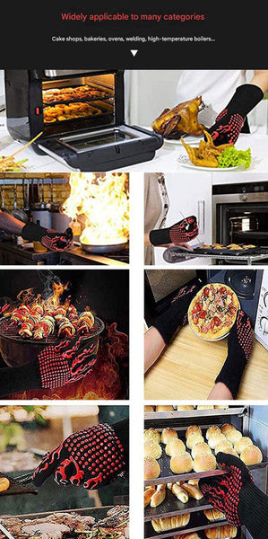 Black Flame Pattern Extreme Heat Resistant Bbq Gloves 500C Design Oven With Non Slip Silicone Grip Parts & Accessories