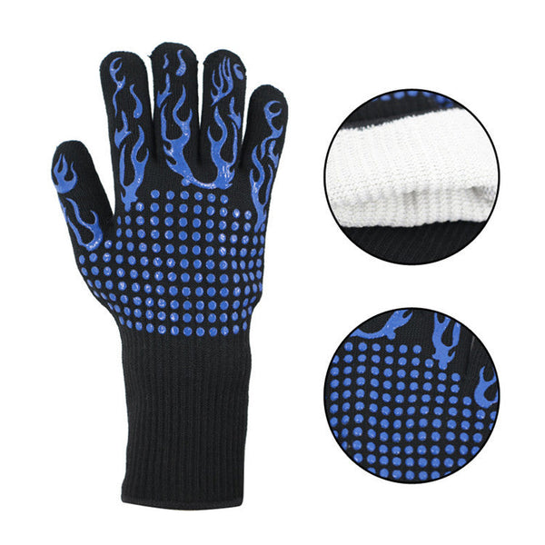 Blue Flame Pattern Extreme Heat Resistant Bbq Gloves 500C Design Oven With Non Slip Silicone Grip Parts & Accessories