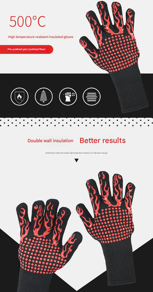 Blue Flame Pattern Extreme Heat Resistant Bbq Gloves 500C Design Oven With Non Slip Silicone Grip Parts & Accessories