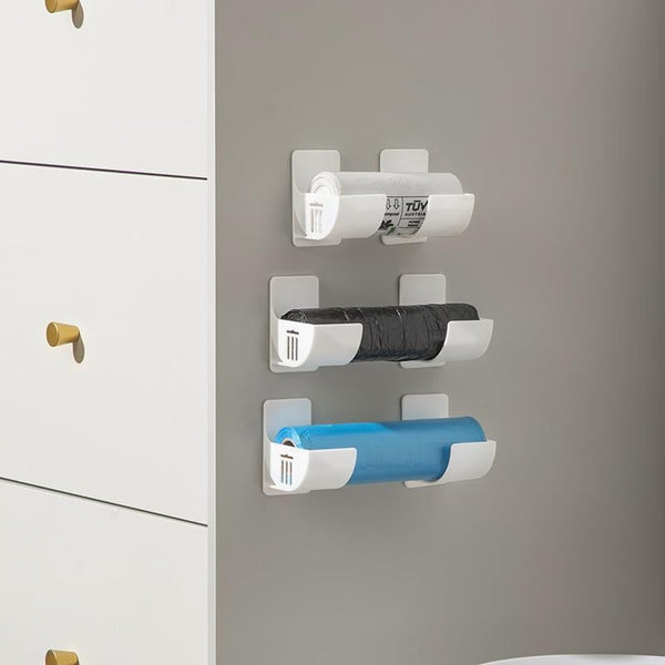 White 10 Pairs Self Adhesive Wall Mount Storage Holders Drill Free Plastic Organiser Racks For Garbage Bags Cling Wrap & Umbrellas Rental Friendly Kit