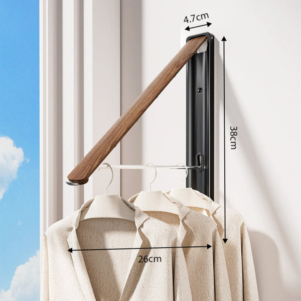 1 Pack Black And Brown Wall Mounted Foldable Clothes Hanger Rack Retractable Space Aluminium Drying Airer For Laundry Balcony Screw Hardware Included