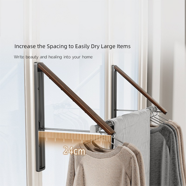 1 Pack Black And Brown Wall Mounted Foldable Clothes Hanger Rack Retractable Space Aluminium Drying Airer For Laundry Balcony Screw Hardware Included