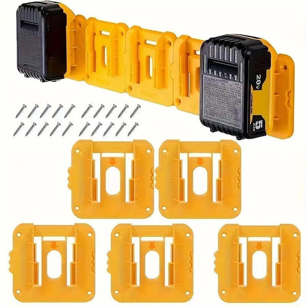 Yellow 5 Pack Battery Mount Holder For Dewalt 18V 20V 60V Lithium Batteries Heavy Duty Abs Wall Storage Rack Workshop Garage Organiser Power Tool Batt