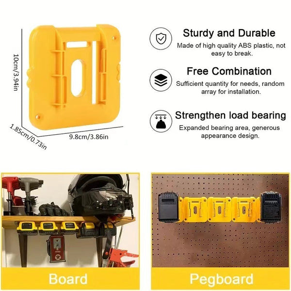 Yellow 5 Pack Battery Mount Holder For Dewalt 18V 20V 60V Lithium Batteries Heavy Duty Abs Wall Storage Rack Workshop Garage Organiser Power Tool Batt