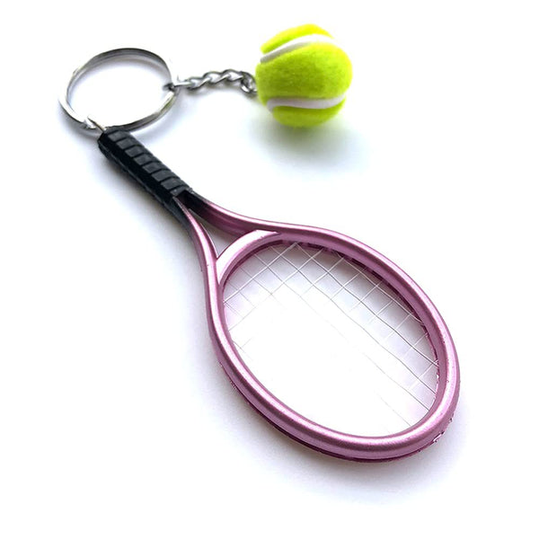 Pink Simulation Tennis Racket Keychain Mini And Ball Pendant 3 Pack Keyrings