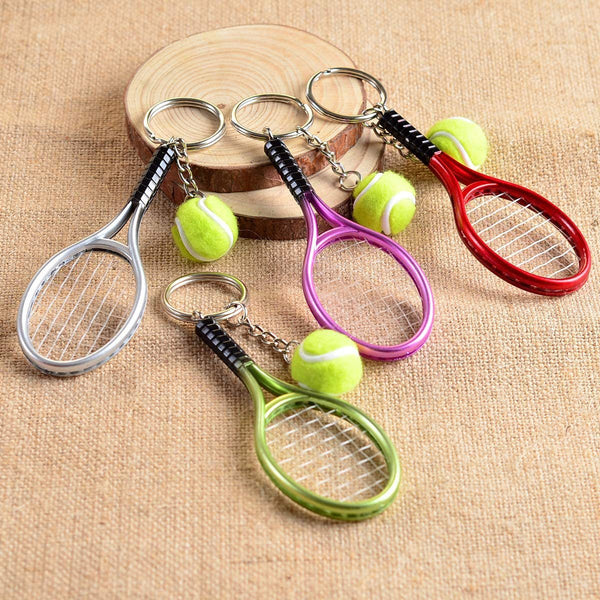 Pink Simulation Tennis Racket Keychain Mini And Ball Pendant 3 Pack Keyrings