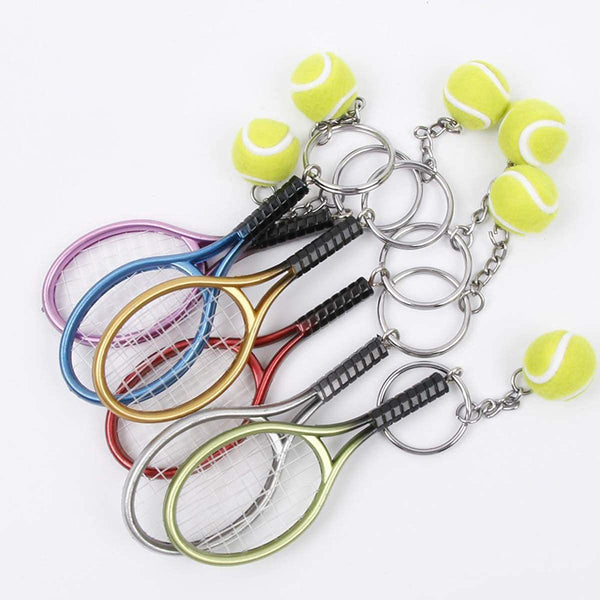 Pink Simulation Tennis Racket Keychain Mini And Ball Pendant 3 Pack Keyrings