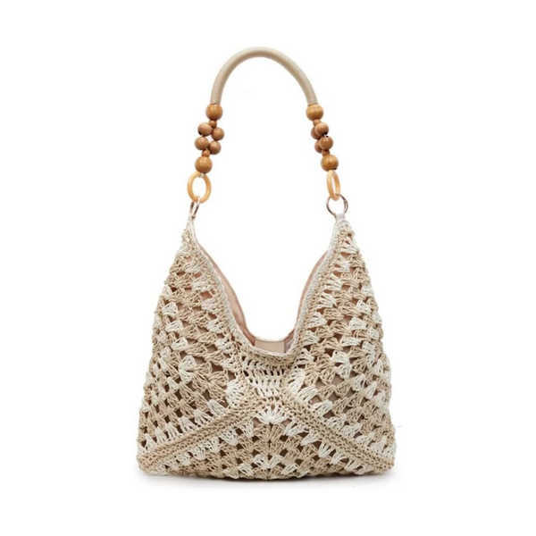 White And Beige Stylish Hand Woven Paper Rope Bag Boho Crochet Tote For Summer & Travel Women's Bags & Handbags