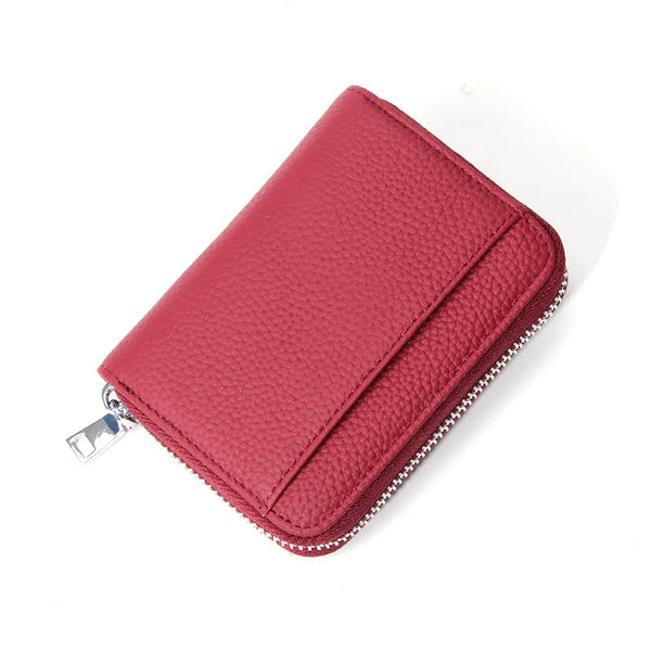 Genuine Leather Rfid Blocking Accordion Card Holder & Coin Purse Large Capacity Zip Wallet(Red) Wallets