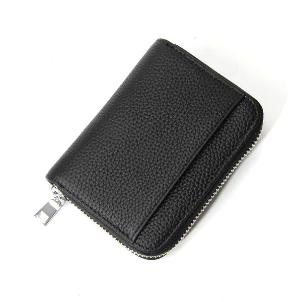 Genuine Leather Rfid Blocking Accordion Card Holder & Coin Purse Large Capacity Zip Wallet(Black) Wallets