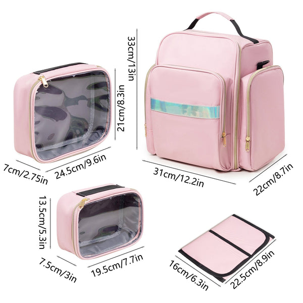 Large Capacity Travel Makeup Backpack With 5 Removable Organizer Cases & Jewelry Roll(Pink) Makeup Bags & Cases