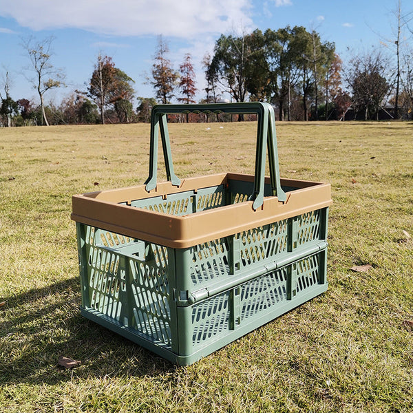 Large Collapsible Storage Basket With Handles Portable Folding Crate For Shopping Picnics & Car Trunk(Green) Storage Bins & Baskets