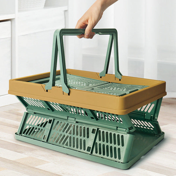 Large Collapsible Storage Basket With Handles Portable Folding Crate For Shopping Picnics & Car Trunk(Green) Storage Bins & Baskets